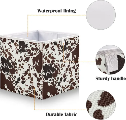 Miniatura 4 de Kigai Cubo de almacenamiento con estampado de vaca, cesta de almacenamiento plegable grande para juguetes, organizador de ropa, para estantes