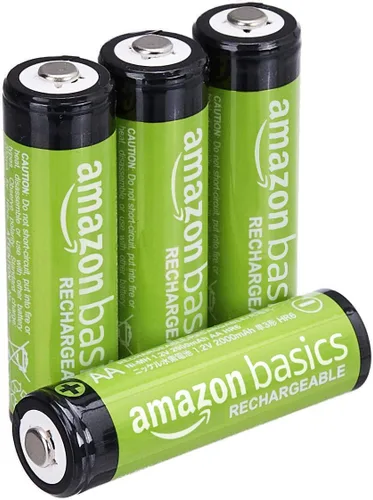Amazon Basics - Paquete de 4 baterías recargables AA, rendimiento de 2,000 mAh, precargadas, se recargan hasta 1000 veces