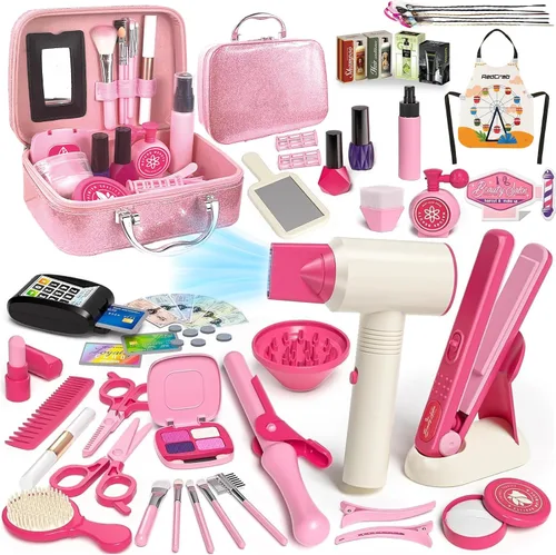 Conjunto de juguetes de salón de belleza para niños RedCrab, juego de peluquería para niñas con kit de maquillaje simulado incluye secador de pelo