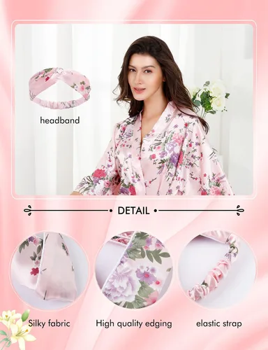 Miniatura 4 de Albornoz Eplaza de satén floral, kimono para novia, novia, dama de honor, kimono