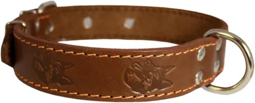 Miniatura 3 de Collar de perro de cuero genuino de 1.25 x 22 pulgadas, se adapta a cuello de 15 a 20 pulgadas, marrón