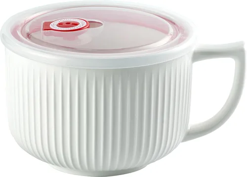 Miniatura 36 de Tazón de sopa de cerámica con asa de 32 onzas – Tazón de ramen para microondas con tapa, tazas y tazas de sopa para cereales, avena, ramen, fideos