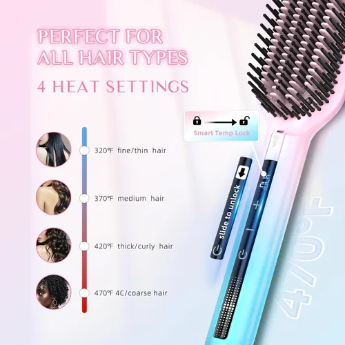 Miniatura 2 de DORISILK Cepillo alisador de pelo iónico, 470 ℉, cepillo alisador térmico de alta temperatura para mujeres, cabello fino y grueso, peine alisador