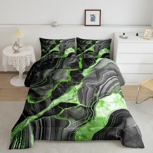 Miniatura 26 de Juego de edredón de mármol negro individual, ropa de cama dorada agrietada para adultos, hombres y mujeres, juegos de edredón de textura metálica