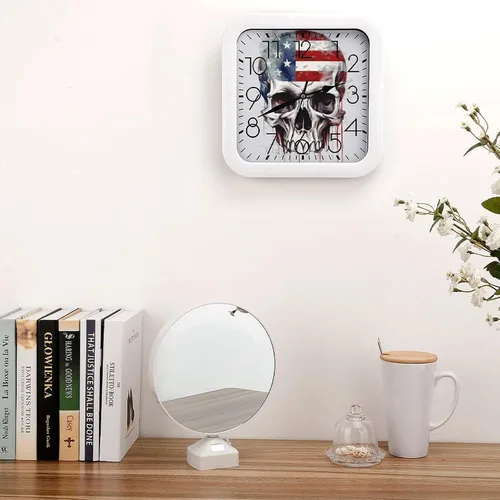 Miniatura 4 de 10" Square Modern Wall Clock,American Flag Skull Print Kitchen Clocks Wall Battery Operated,Silent Non Ticking Unique Funny Cute Wall Clock for