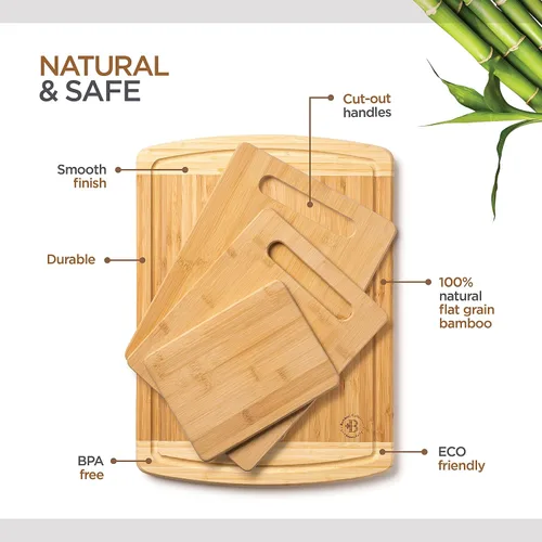 Miniatura 4 de Juego de 4 tablas de cortar de bambú, tablas de cortar de madera para cocina con ranura para jugo, bloque de carnicero grande, tabla de queso