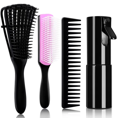 Miniatura 11 de 4 piezas de juego de cepillo para cabello rizado para adultos y niños húmedos o secos, cepillo desenredante para cabello 3/4ABC con peine de dientes