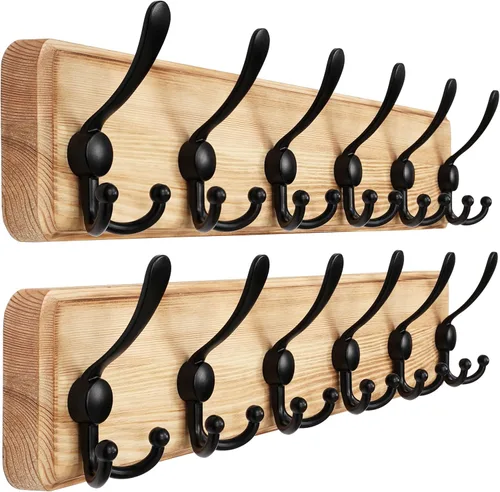 Miniatura 49 de Dseap Perchero de Pared Montado - 5 Ganchos Triangulares, Resistente, Perchero de Pared de Madera para Abriggos, Sombreros, Chaquetas, Ropa, Negro