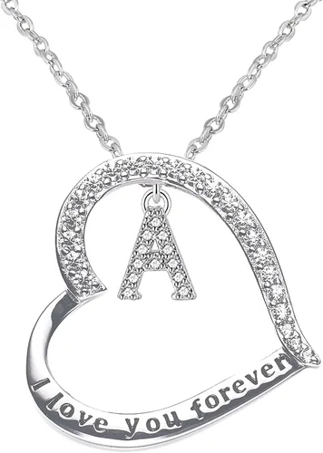 ITS4YEO 925 Sterling Silver Infinity Heart Pendant Initial Necklaces Silver Necklace Zircon Pendant Necklaces for Women Jewelry Gift for Women Wife