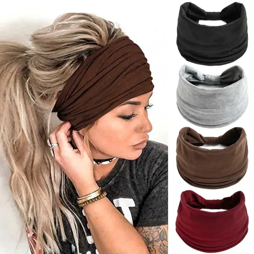 Miniatura 13 de Acenail Diademas anchas para mujer, turbante anudadas, elásticas antideslizantes, bohemias, para entrenamiento, leopardo, yoga, bufandas de algodón