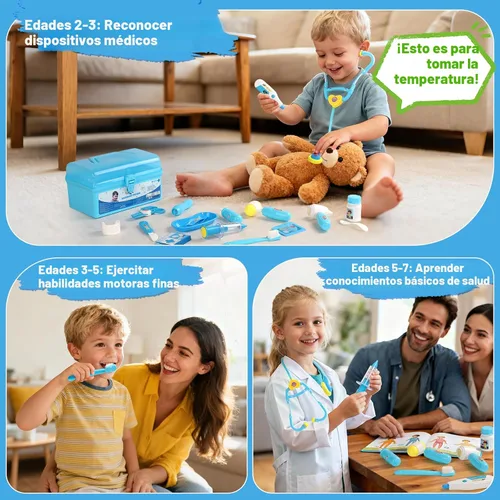 Miniatura 4 de Fajiabao Kit de médico para niños pequeños de 3 a 5 años, juguetes de disfraz para 2, 3, 4, 5 años, juego de simulación para niños con estetoscopio
