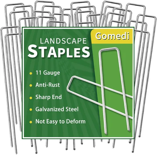 Miniatura 8 de Paquete de 60 grapas de paisaje de 10 pulgadas, estacas de jardín galvanizadas de calibre 11, estacas de cubierta para plantas para barrera