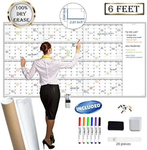 Miniatura 8 de Calendario de pared grande de borrado en seco, calendario de pared anual sin fecha en blanco, pizarra blanca de 38 x 26 pulgadas, planificador