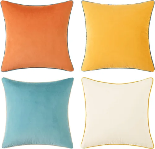 Miniatura 8 de Mecatny Juego de 4 fundas de almohada de terciopelo de 18 x 18 pulgadas, fundas de almohada decorativas suaves y coloridas para sofá, sala de estar