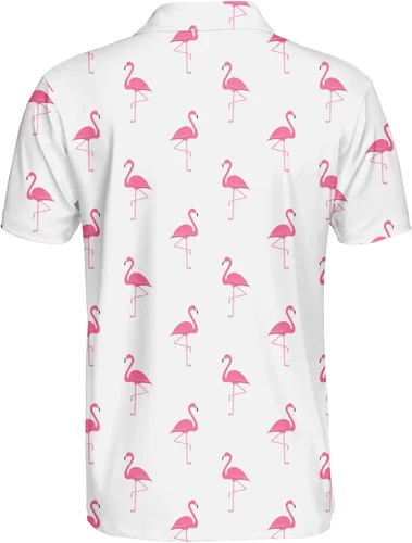 Miniatura 2 de Polo de manga corta con flamenco rosa en blanco para hombre, polos para hombres, camisas de golf para hombre, polo de manga corta