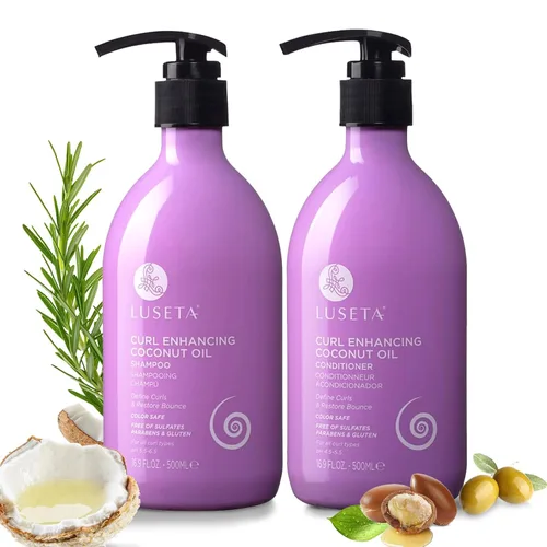 Luseta Juego de champú y acondicionador para cabello rizado con aceite de coco, rebote ilimitado y definición para cabello ondulado y ensortijado,