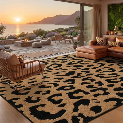 Miniatura 24 de YIHOUSE Alfombras de leopardo de 6 x 9 pies, alfombra suave de felpa lavable de pelo alto y bajo, antideslizante, no desprende pelusa, alfombra