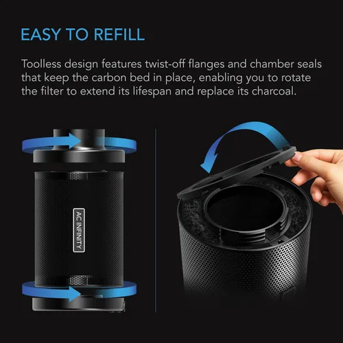 Miniatura 5 de AC Infinity - Kit de filtro de carbono recargable de 10 cm con recarga adicional, eliminador de olores para ventilador en línea de 10 cm