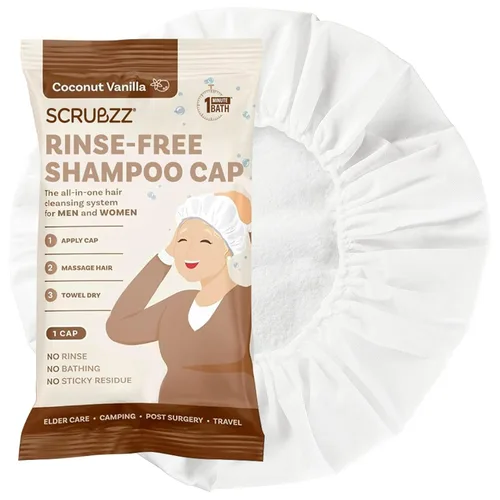 Scrubzz Gorro de Champú Sin Enjuague para Pacientes Ancianos y Postrados en Cama, Gorro de Champú Sin Enjuague para Postcirugía y Estancias