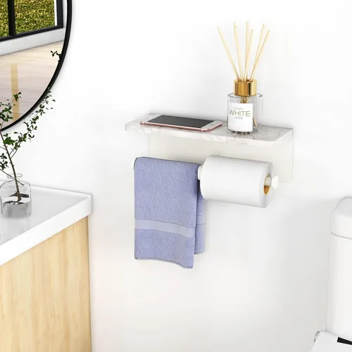 Miniatura 7 de Soporte de papel higiénico de Gypie de mármol con estante, 304 de acero inoxidable con tornillos montado en la pared, soporte para rollo de papel