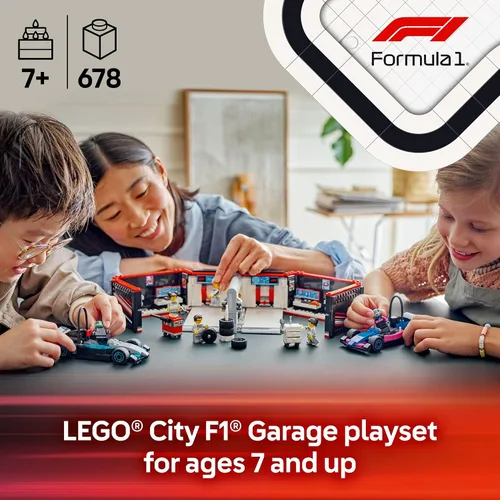 Miniatura 2 de LEGO City F1 Garage & Mercedes-AMG y Alpine Cars Toy – Modelo de juguete de construcción de autos de carreras y juego portátil para niños, niños