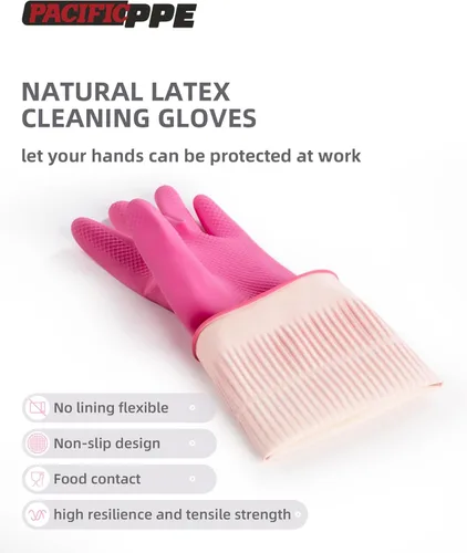 Miniatura 2 de PACIFIC 2 pares de guantes de goma reutilizables para lavar platos y tareas de limpieza, guantes resistentes al agua para el hogar, para la cocina