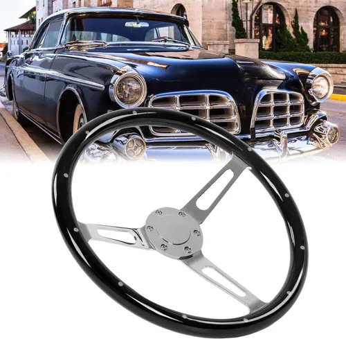 Miniatura 5 de Volante clásico, volante universal de grano de madera de 14.961 in/15 pulgadas, agarre de nogal con 3 radios remachados 6 agujeros, modificación