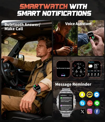 Miniatura 2 de Reloj inteligente militar GPS para hombre (respuesta/llamada), reloj inteligente de 2.13 pulgadas, batería de 60 días, 6 posicionamiento/brújula, 5