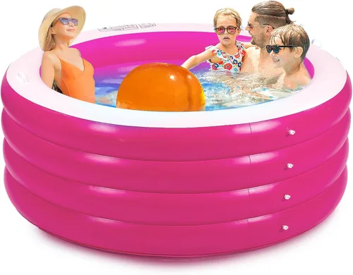 Piscina inflable redonda de 72 x 30 pulgadas de profundidad, piscina inflable para el patio trasero para niños, rosa