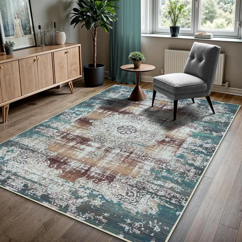 Miniatura 72 de GLN Rugs Bohemian Collection - Alfombra de felpilla lavable a máquina, bohemio vintage, antideslizante, alfombra de felpilla de pelo bajo, alfombra