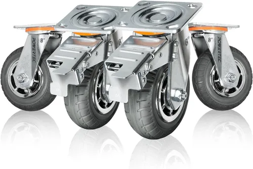 Miniatura 7 de Ruedas giratorias POWERTEC, ruedas fijas de alta resistencia con placa de goma con tracción nodriza para banco de trabajo