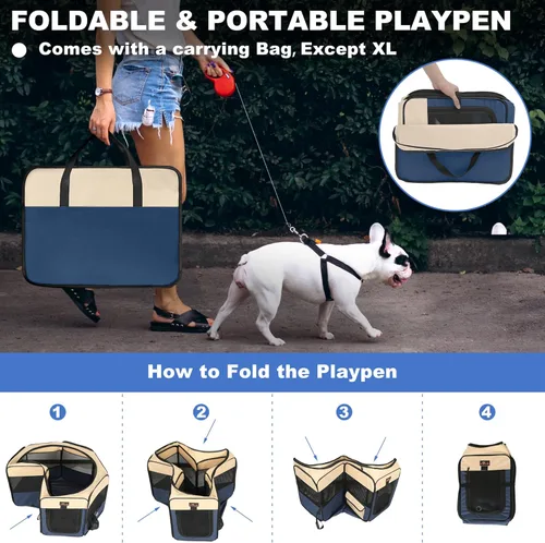 Miniatura 4 de Aivituvin Corral para Perros, Corrales de Juego Plegables para Mascotas con Bolsa de Transporte para Gatos, Cachorros, Conejos, Jaulas de Carpa Azul