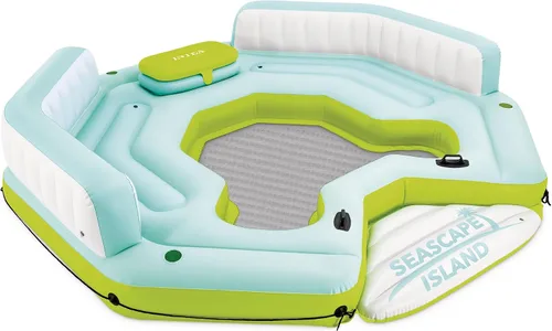 Intex Seascape - Flotador inflable de isla con área más fresca integrada, soporte para tazas y respaldos de gran tamaño para adultos