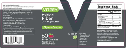 Miniatura 7 de VITEEY Gomitas de fibra prebiótica para adultos, 0.14 oz - Gomitas de suplemento de fibra soluble digestiva y salud intestinal - Cero azúcar