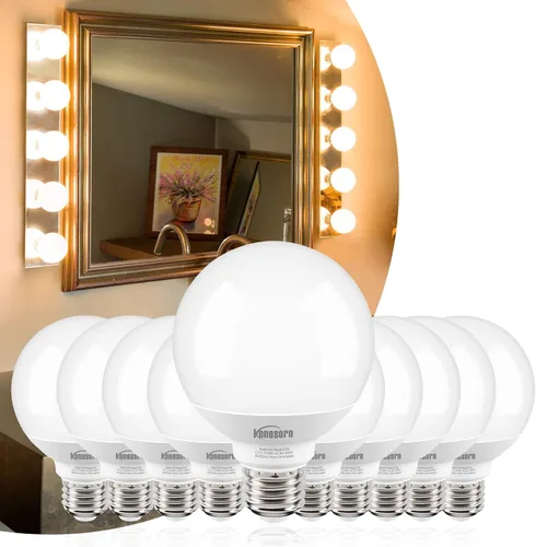 Miniatura 10 de Honesorn Bombilla de tocador equivalente a 60 W, base E26 blanca cálida de 2700 K, luz redonda para baño, bombillas LED G25 para espejo de tocador