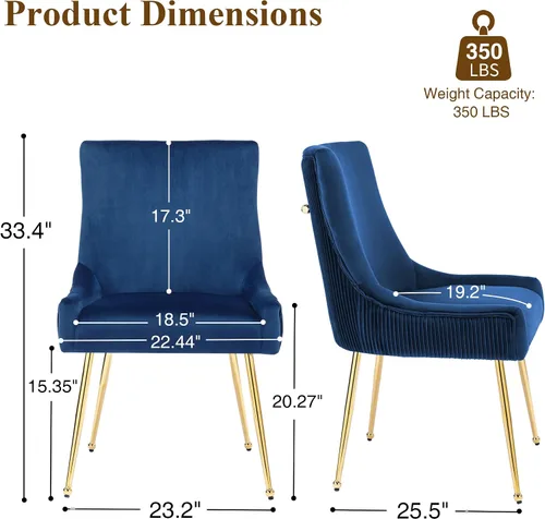 Miniatura 3 de adochr Juego de 2 sillas de comedor de terciopelo, modernas sillas de cocina tapizadas con asa y respaldo plisado, silla decorativa de mediados