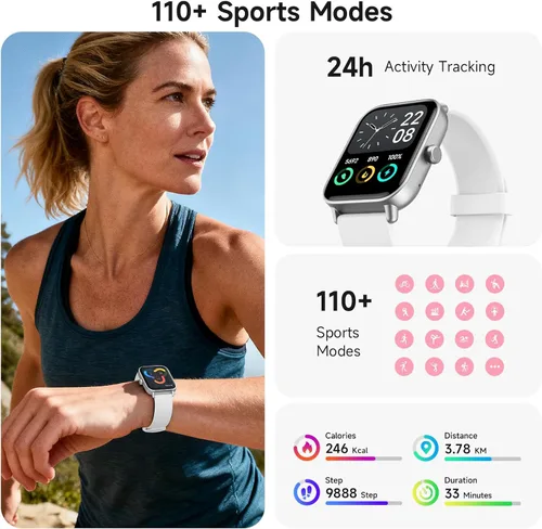 Miniatura 4 de Relojes inteligentes para hombres, pantalla HD de 1.85 pulgadas, compatible con iPhone/Android (responder/hacer llamadas), más de 110 modos Blanco