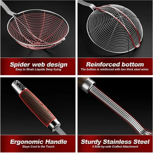 Miniatura 4 de IQCWOOD Colador de araña, colador de alambre de acero inoxidable de 5.5 pulgadas, cucharón para freír pasta, utensilios de cocina Asian Wire