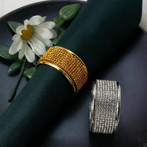 Miniatura 6 de Servilleteros dorados, servilleteros de plata con diamantes de imitación brillantes, juego de 20, banquete de boda de primavera, despedida