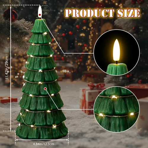 Miniatura 2 de Velas de árbol de Navidad sin llama con control remoto, vela LED de llama parpadeante de 3D operada por batería con cadena de luz estrellada, velas