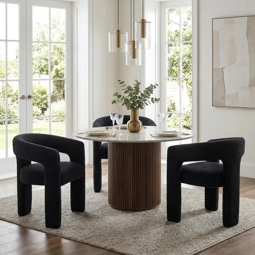 Miniatura 34 de HNY Silla moderna de cocina y comedor de estilo barril, silla de acento tapizada en cuero sintético PU con brazo, silla de lado de 47 cm de ancho