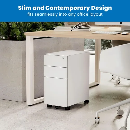 Miniatura 4 de Mount-It! Archivador delgado de 3 cajones con cerradura, archivador móvil de metal sobre ruedas para almacenamiento debajo del escritorio, hogar