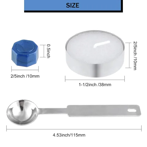 Miniatura 4 de NACHLYNN 600 cuentas de cera de sellado octágono, cuentas de sello de cera azul cielo con 1 cuchara de fusión y 4 velas de té para tarjetas