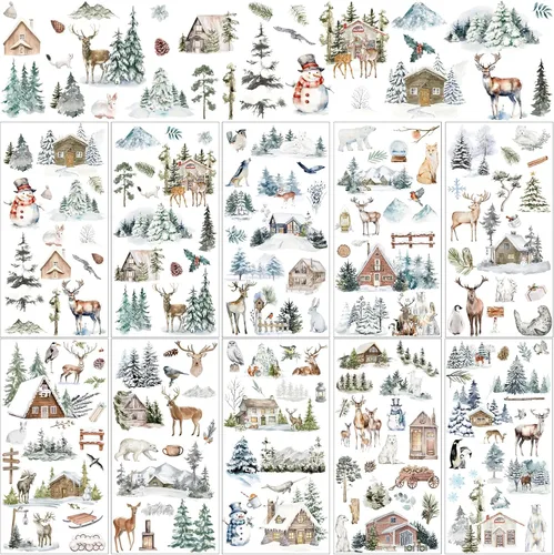 Miniatura 14 de Lincia 10 hojas de calcomanías para transferencia de manualidades y muebles, calcomanías de muñeco de nieve, gnomo de reno, vintage