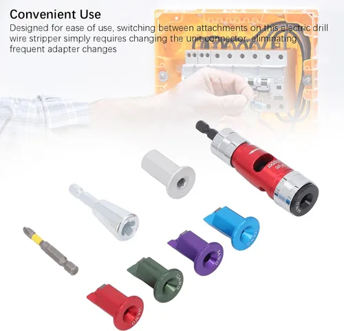 Miniatura 9 de WALFRONT Pelacables de taladro eléctrico, juego de herramientas de pelado de cables con tornado, para cables duros sólidos de 6, 8, 10, 12, 14 AWG