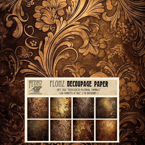 Miniatura 7 de Paquete de papel para decoupage (24 hojas 15x15 cm) Patrones florales monocromáticos FLONZ papel vintage para decoupage, manualidades y álbumes