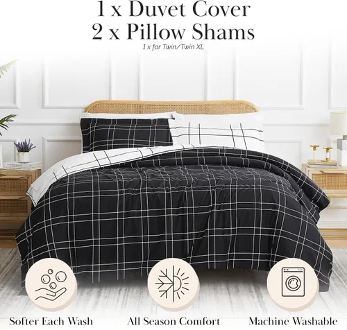 Miniatura 2 de Southshore Fine Living, Inc. Juego de funda de edredón reversible extra grande a cuadros California King/King – Ropa de cama de calidad hotelera