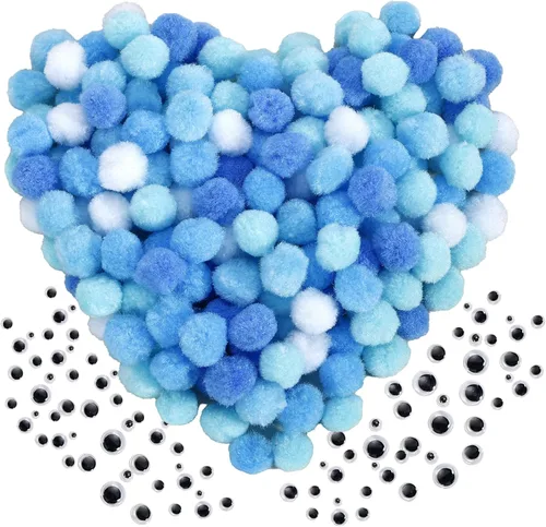 Miniatura 7 de Caydo 1200 pompones para suministros de manualidades, 1050 pompones grandes y pequeños de colores surtidos con 150 ojos saltones Multicolor