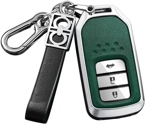 Miniatura 15 de ontto Funda de metal y cuero para llave de automóvil para Honda Civic Accord Pilot CRV HRV CRZ Fit Odyssey JED Crosstour Ridgeline Crider Spirior