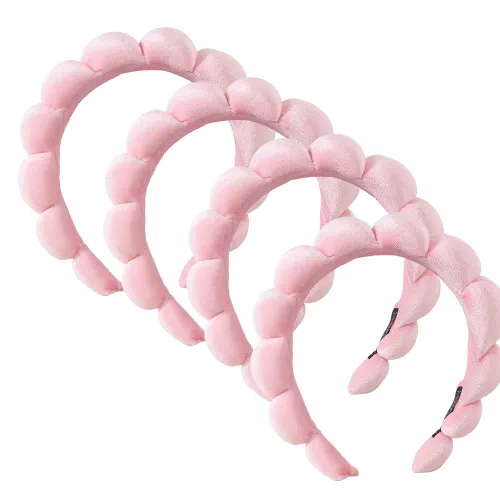 Miniatura 9 de Diadema de esponja de toalla de rizo para mujer, diadema de ducha hinchada para lavado facial, eliminación de maquillaje (paquete de 4, negro)
